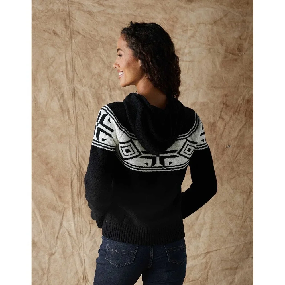 Normal Brand Fair Isle Surplice Hoodie Black White Sweater Cotton Women's Med - Picture 2 of 9